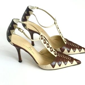 Alexandra Neel leather t-strap heels size 41, fits like 11. Made in Italy